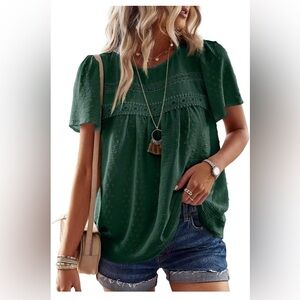 Falechay Women's Top Crewneck Short Sleeve Shirts Casual Chiffon Blouses Flowy S